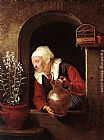Old Woman Watering Flowers by Gerrit Dou